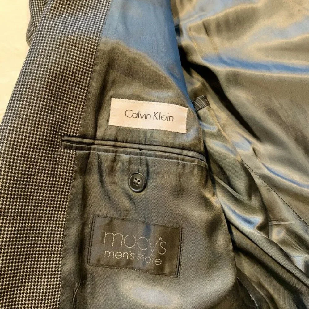 Calvin Klein Nailhead Silk‎ Wool Blazer Sport Jacket Coat Two Button 40L EUC